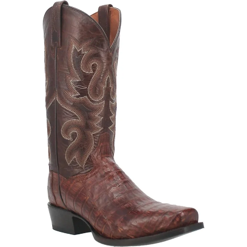 Men's western boots in a rich brown or black leatherDan Post Men's Bayou Genuine Caiman Belly Square Toe Boots - Brass