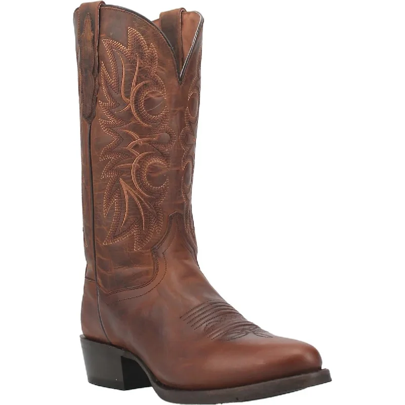 Men's western boots with a tooled leather design on the shaftDan Post Men's Cottonwood Genuine Leather Round Toe Boots - Rust