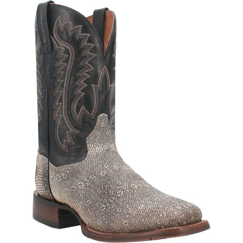 Western - style men's boots with intricate tooling and stitchingDan Post Men's Elgin Genuine Lizard Square Toe Boots - Natural