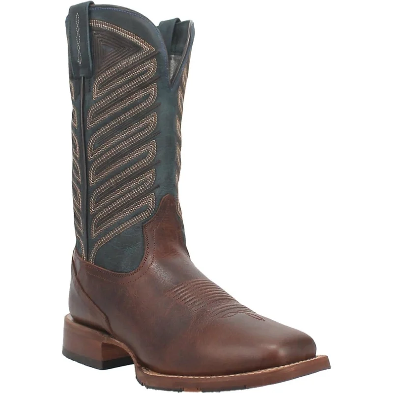 Men's western boots with a scalloped edge and a pull - on strapDan Post Men's Ivan Genuine Leather Square Toe Boots - Chocolate