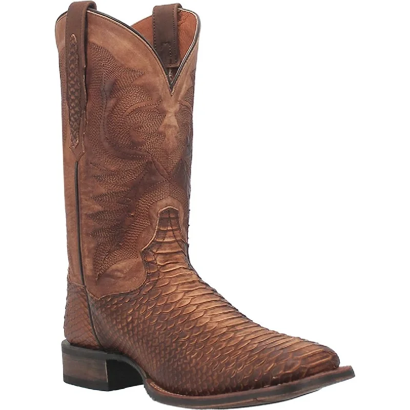 Men's western boots with a leather lining and a padded insoleDan Post Men's KA Python Print Leather Square Toe Boots - Brown