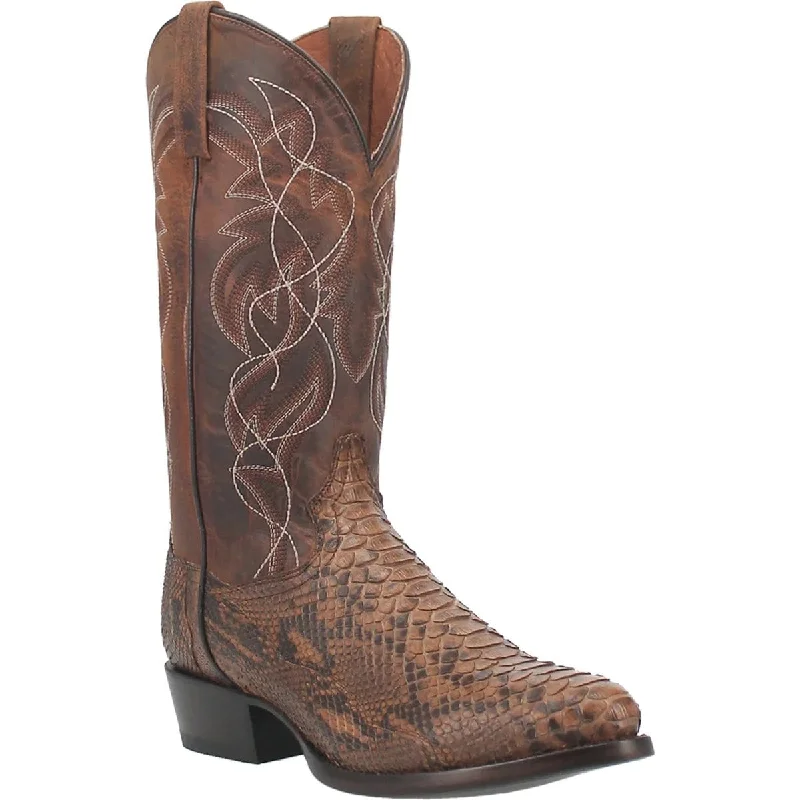 Men's western boots with a leather sole and a heel guardDan Post Men's Manning Python Snakeskin Round Toe Boots - Bay Apache