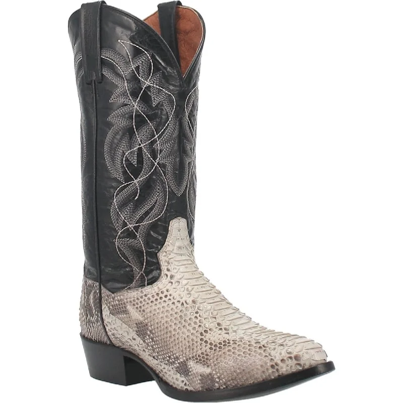 Men's western boots with a concho - studded strap and a pointed toeDan Post Men's Manning Python Snakeskin Round Toe Boots - Natural