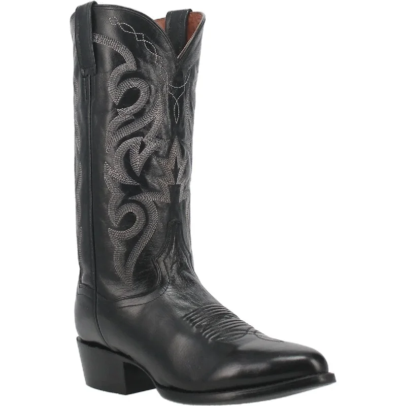 Men's western boots with a tooled leather design on the shaftDan Post Men's Milwaukee Leather Round Toe Boots - Black