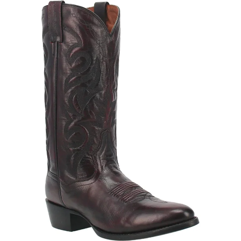 Men's western boots with a decorative inlay on the toe and heelDan Post Men's Milwaukee Leather Round Toe Boots - Blackcherry