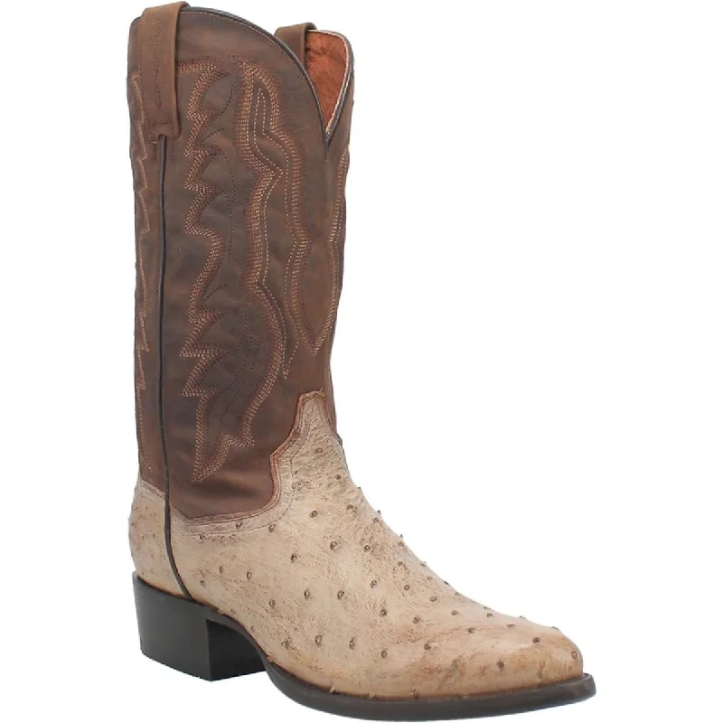 Men's western boots with a leather sole and a heel guardDan Post Men's Pershing Full Quill Ostrich Round Toe Boots - Sand