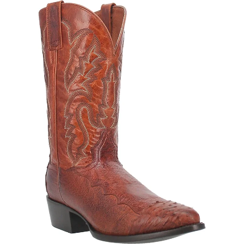 Men's western boots with a distressed leather finish for a rugged lookDan Post Men's Pugh Smooth Ostrich Round Toe Boots - Cognac