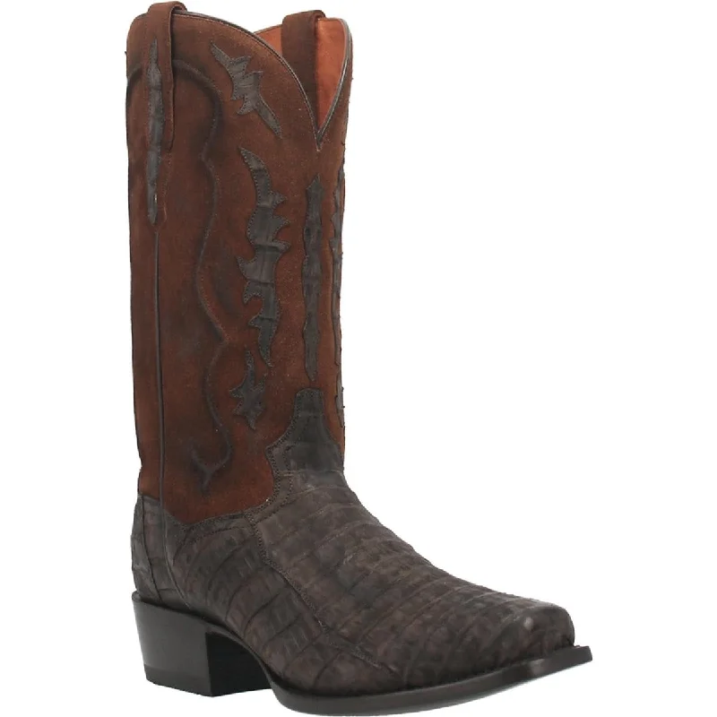 Men's western boots with a high - heeled design and a pointed toeDan Post Men's Stalker Genuine Caiman Belly Square Toe Boots - Brown