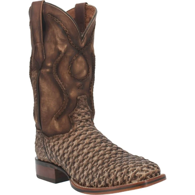 Men's western boots with a scalloped edge and a pull - on strapDan Post Men's Stanley Leather Square Toe Boots - Tan