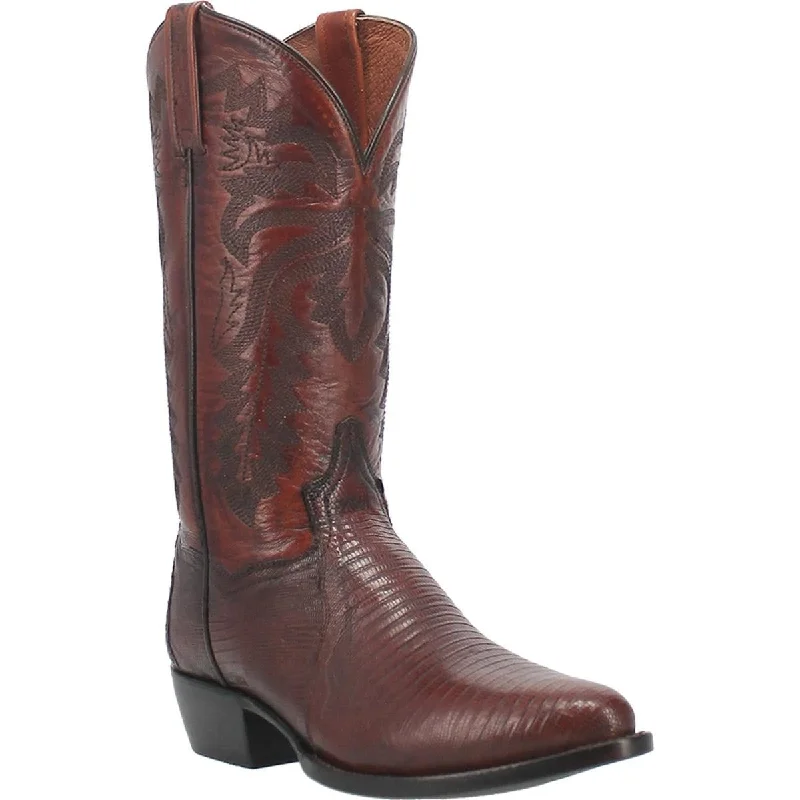 Men's western boots with a leather sole and a heel guardDan Post Men's Winston Genuine Lizard Round Toe Boots - Tan