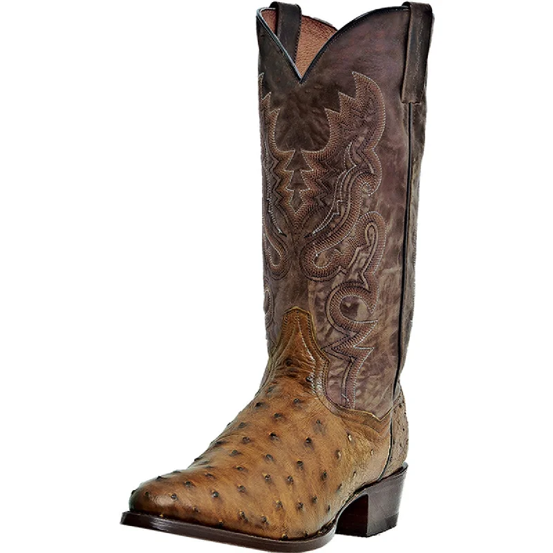 Men's western boots with a distressed leather finish for a rugged lookDan Post Tempe Genuine Ostrich (Saddle Tan)