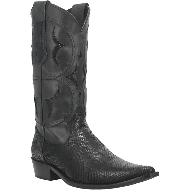 Men's western boots with a leather - wrapped heel and a smooth finishDingo Men's Dodge City Lizard Print Leather Snip Toe Boots - Black