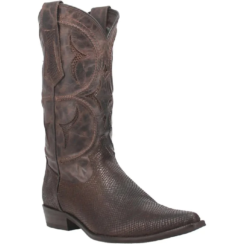 Men's western boots with a traditional western boot silhouette and a polished shineDingo Men's Dodge City Lizard Print Leather Snip Toe Boots - Brown