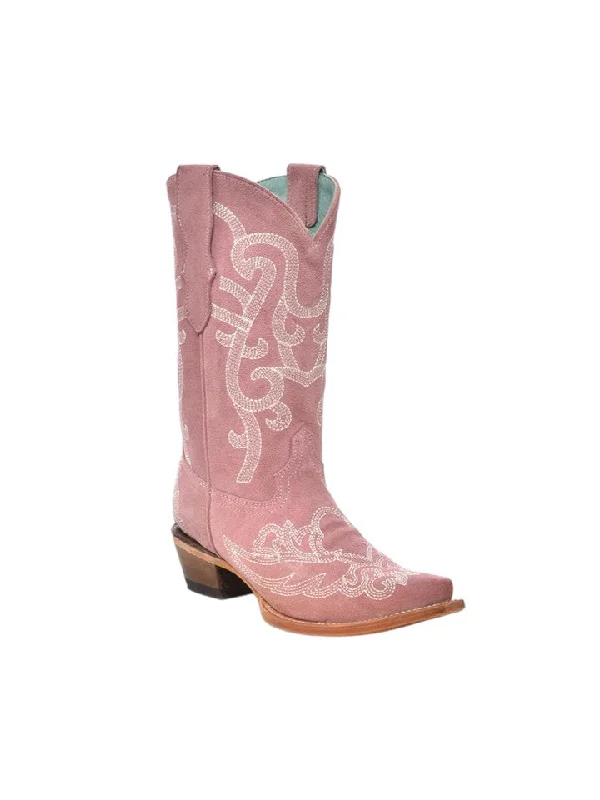 Vintage - style men's western boots with a square toe and spur ledgeCorral Pink Suede Youth Boot