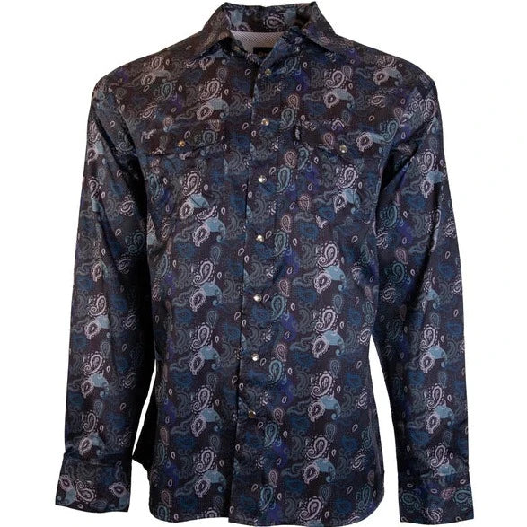 Men's western boots with a concho - studded strap and a pointed toeHooey Men's Sol Paisley L/S Western Snap Shirt in Black