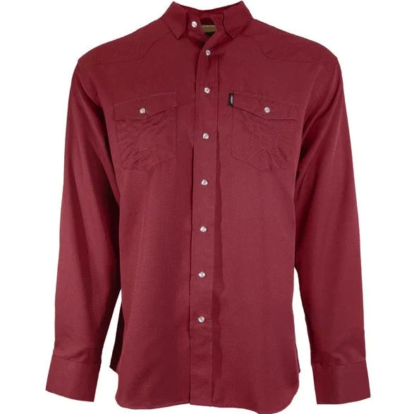 Men's western boots with a high - heeled design and a pointed toeHooey Men's Sol Maroon Long Sleeve Western Snap Shirt