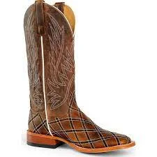 Men's western boots with a traditional western boot silhouette and a polished shineHorse Power Distressed Brown with Moka Zigzag Patchwork Boot