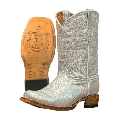 Men's western boots with a traditional western boot silhouette and a polished shineTanner Mark Metallic Silver Children's Boot