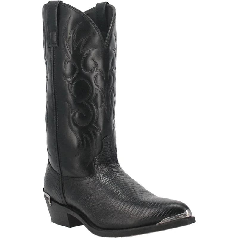 Men's western boots with a suede shaft and a leather soleLaredo Men's Atlanta Lizard Print Leather J-Toe Boots - Black