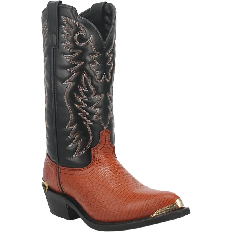 Alligator - embossed men's western boots for a bold statementLaredo Men's Atlanta Lizard Print Leather J-Toe Boots - Peanut