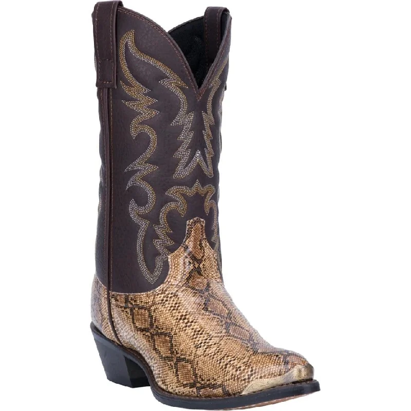 Men's western boots with a distressed leather finish for a rugged lookLaredo Men's Monty Snake Print Leather J-Toe Boots - Tan DP68068