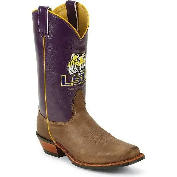 Men's genuine leather western boots with a snake - skin inlayLSU Men’s Purple Shaft Square Toe Cowboy Boot by Nocona MDLSU21