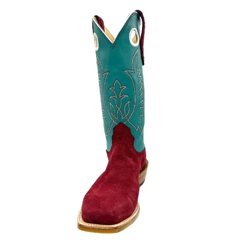 Men's western boots with a decorative inlay on the toe and heelFenoglio Exclusive Men's Burgandy Roughout Boot