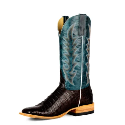 Men's western boots with a decorative inlay on the toe and heelHorsepower Top Hand Chocolate Caiman Boots