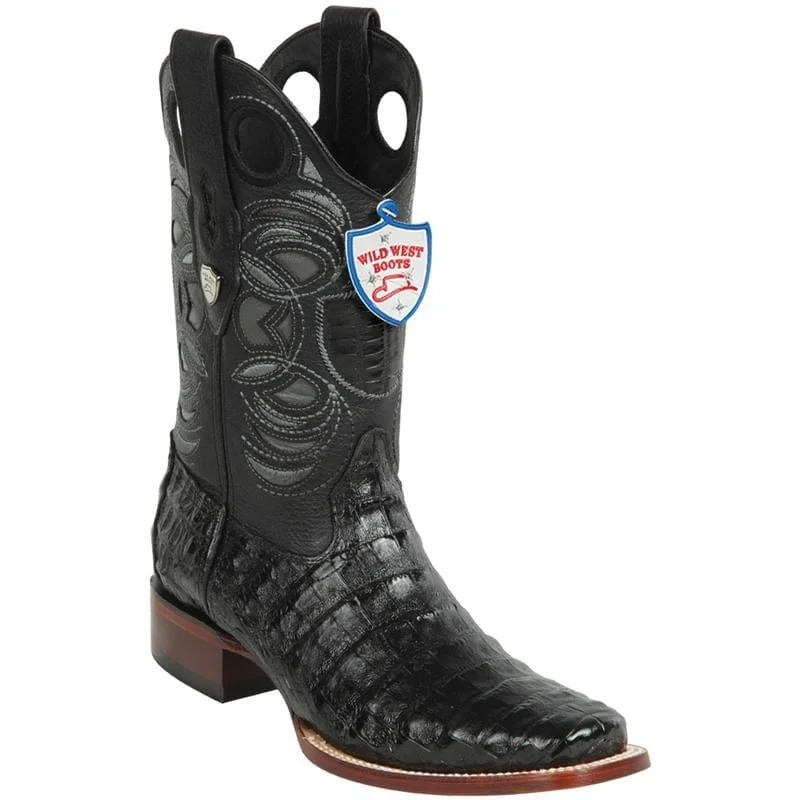 Men's western boots with a scalloped edge and a pull - on strapMen's Wild West Caiman Belly Skin Rodeo Toe Boot 28188205