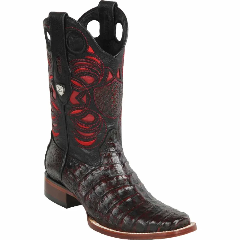 Vintage - style men's western boots with a square toe and spur ledgeMen's Wild West Caiman Belly Skin Rodeo Toe Boot 28188218