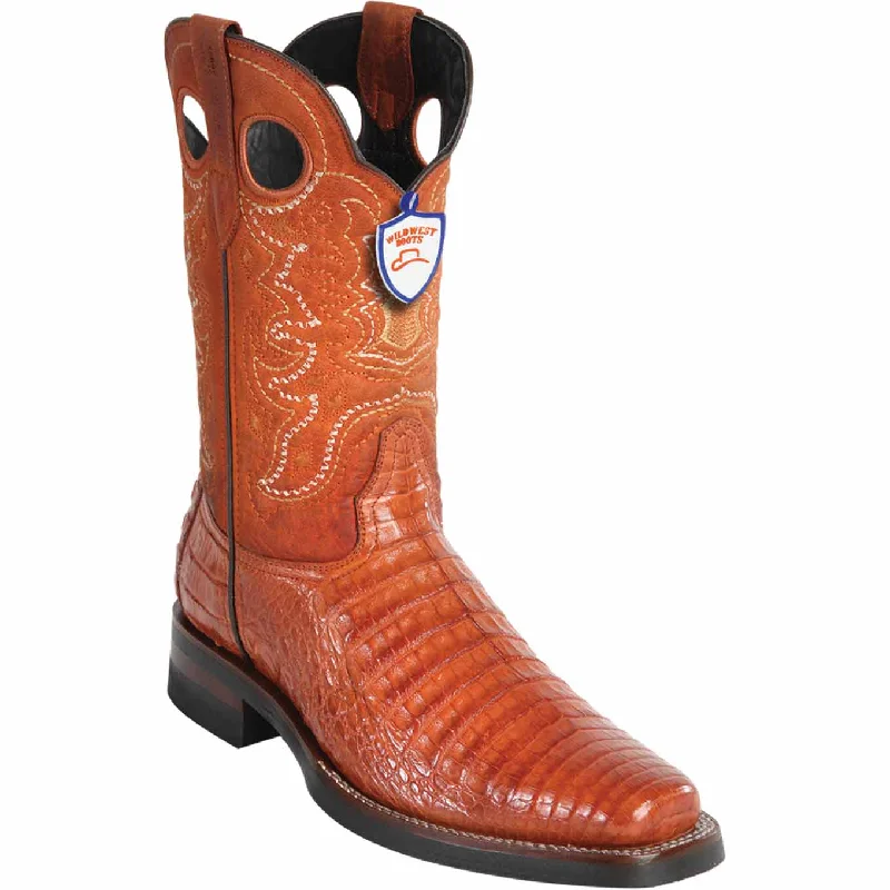 Men's western boots with a high - heeled design and a pointed toeMen's Wild West Caiman Belly Skin Rodeo Toe Boot 28198203