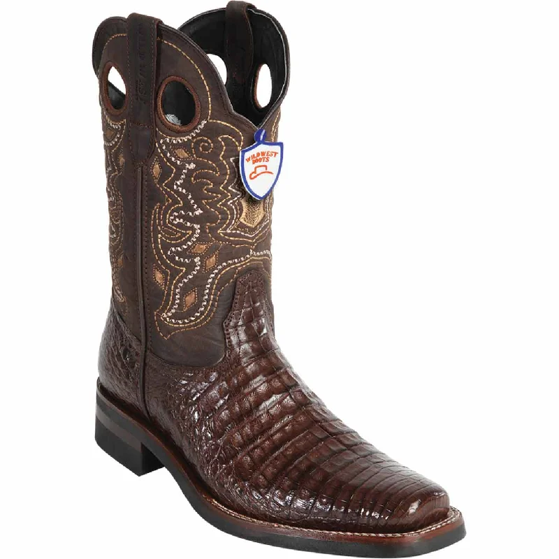 Men's genuine leather western boots with a snake - skin inlayMen's Wild West Caiman Belly Skin Rodeo Toe Boot 28198207