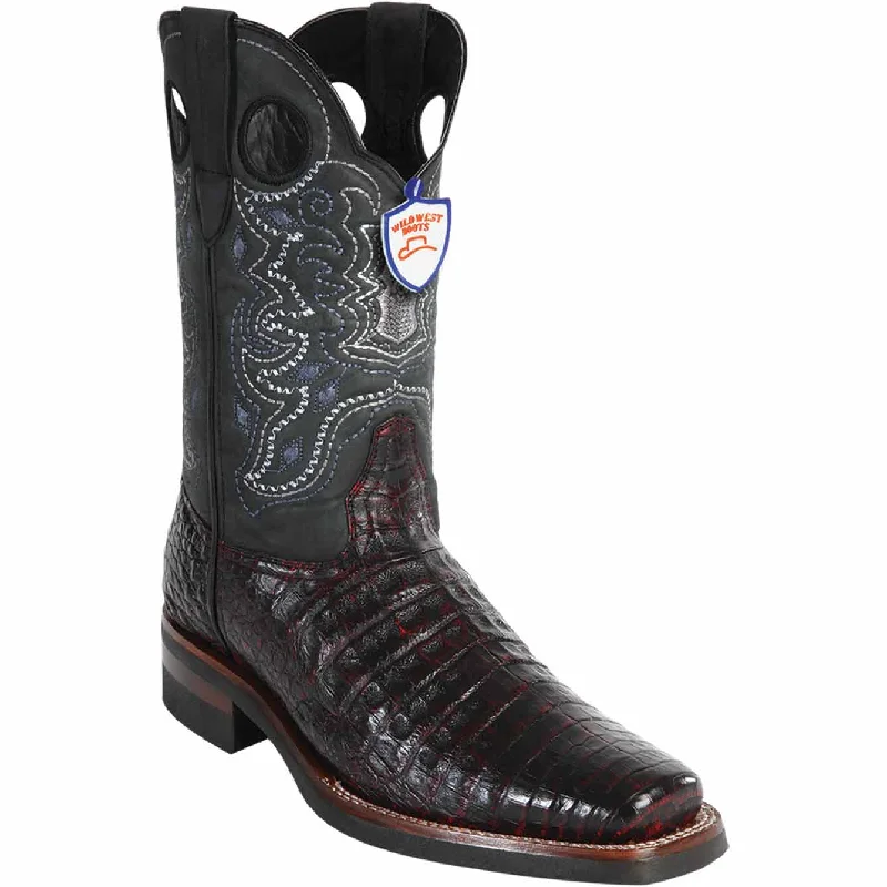 Men's western boots with a leather - wrapped heel and a smooth finishMen's Wild West Caiman Belly Skin Rodeo Toe Boot 28198218