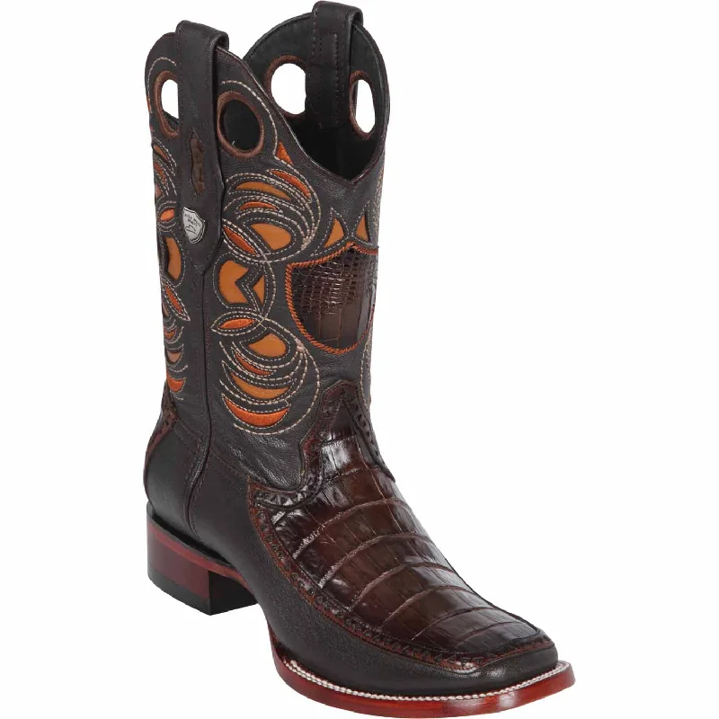 Western - style men's boots with intricate tooling and stitchingMen's Wild West Caiman Belly with Deer Ranch Toe Boot 282F8216