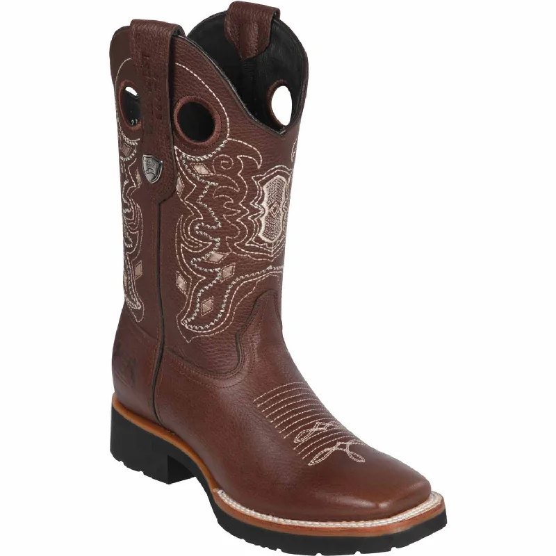 Men's western boots with a suede shaft and a leather soleMen's Wild West Genuine Leather Ranch Toe Boot 2823E2707