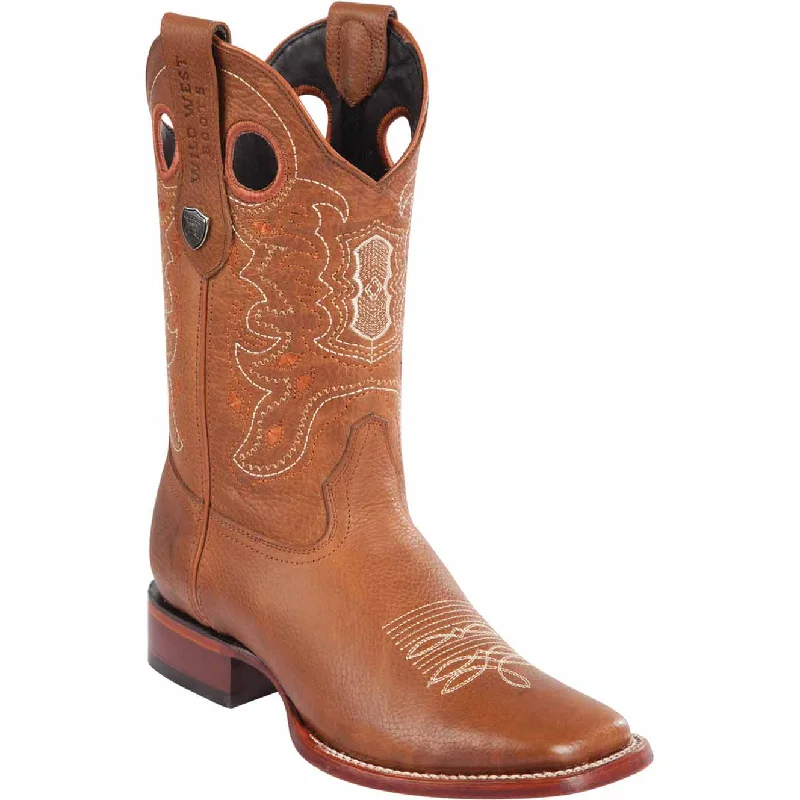 Men's western boots with a high - quality leather upper and a suede liningMen's Wild West Genuine Leather Ranch Toe Boot 28242751