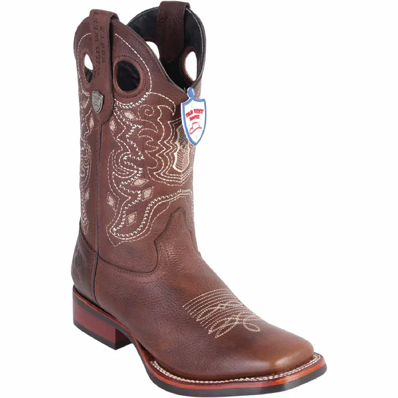 Men's western boots with a distressed leather finish for a rugged lookMen's Wild West Genuine Leather Ranch Toe Boot 28252707