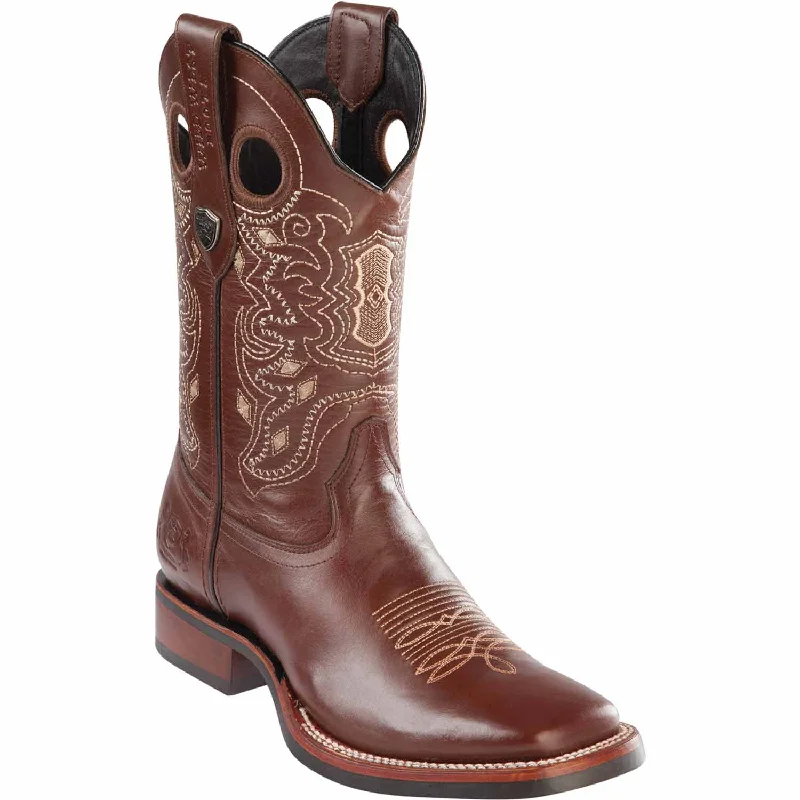 Men's western boots with a decorative inlay on the toe and heelMen's Wild West Genuine Leather Ranch Toe Boot 28253807