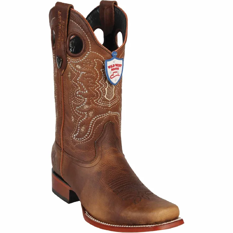 Men's western boots with a leather - wrapped heel and a smooth finishMen's Wild West Genuine Leather Rodeo Toe Boot 28189951