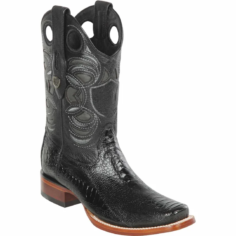 Men's western boots with a suede shaft and a leather soleMen's Wild West Ostrich Leg Skin Rodeo Toe Boot 28180505