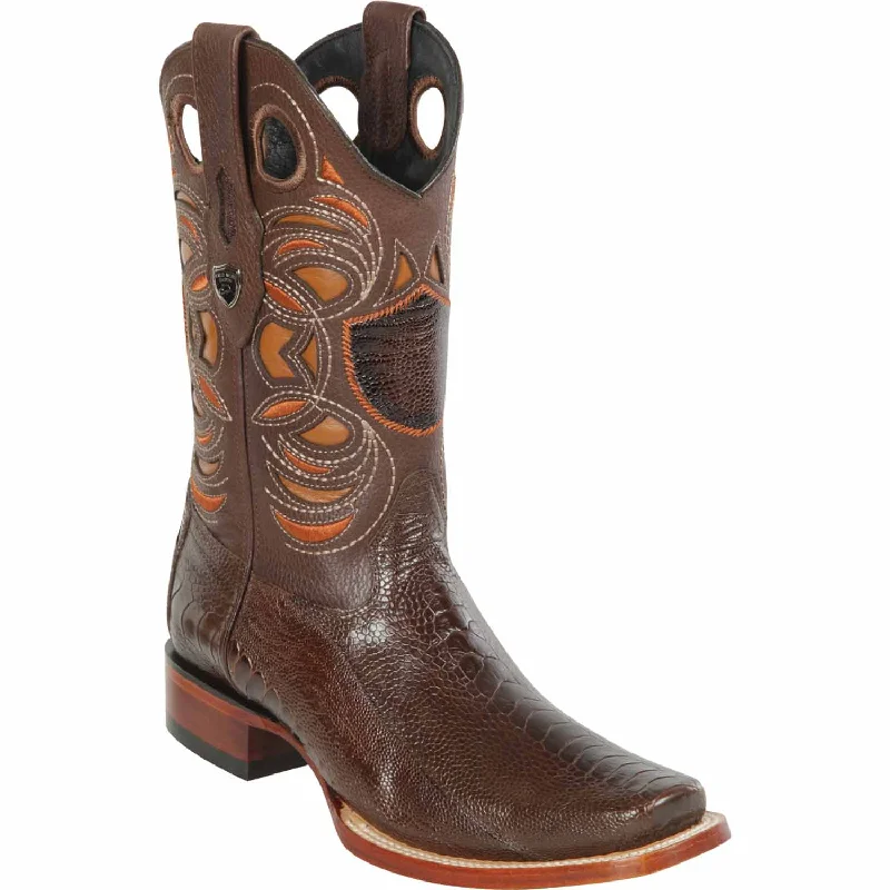 Western - style men's boots with intricate tooling and stitchingMen's Wild West Ostrich Leg Skin Rodeo Toe Boot 28180507