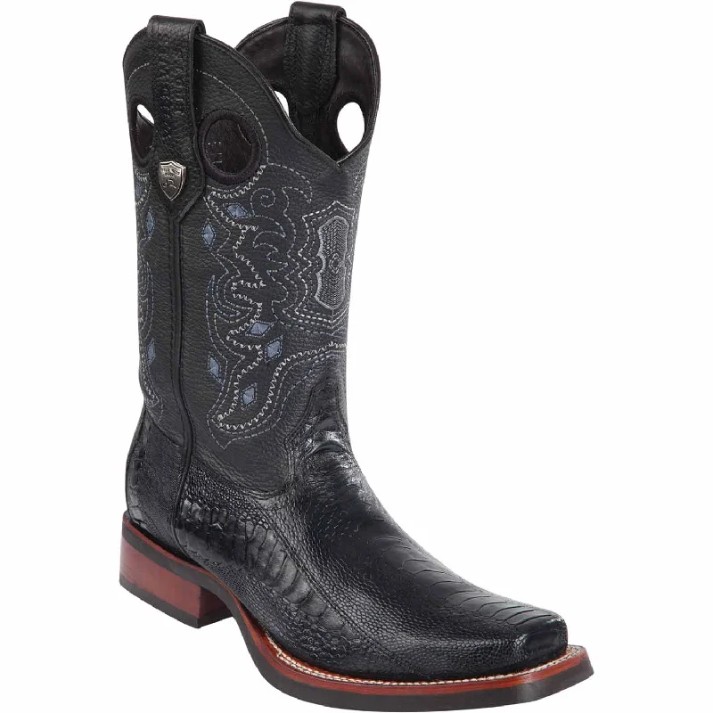 Men's genuine leather western boots with a snake - skin inlayMen's Wild West Ostrich Leg Skin Rodeo Toe Boot 28190505