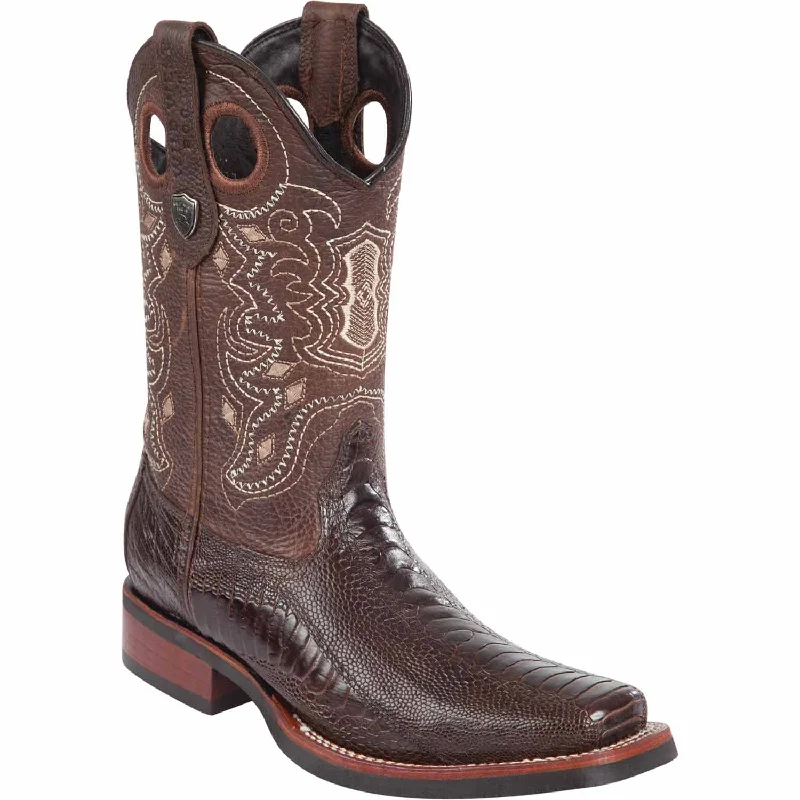 Men's western boots with a leather - wrapped heel and a smooth finishMen's Wild West Ostrich Leg Skin Rodeo Toe Boot 28190507