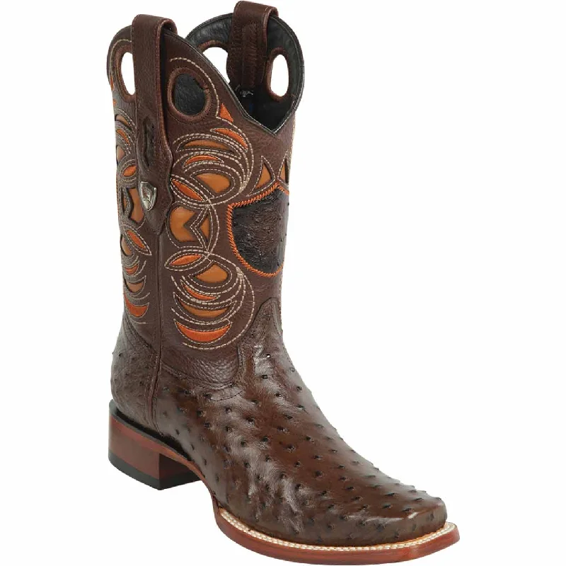 Men's western boots with a concho - studded strap and a pointed toeMen's Wild West Ostrich Skin Rodeo Toe Boot 28180307