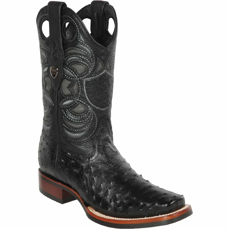 Men's western boots with a scalloped edge and a pull - on strapMen's Wild West Ostrich Skin Rodeo Toe Boot 28190305