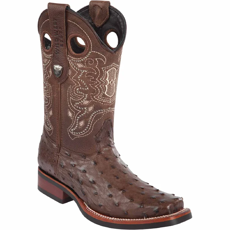 Men's western boots with a distressed leather finish for a rugged lookMen's Wild West Ostrich Skin Rodeo Toe Boot 28190307