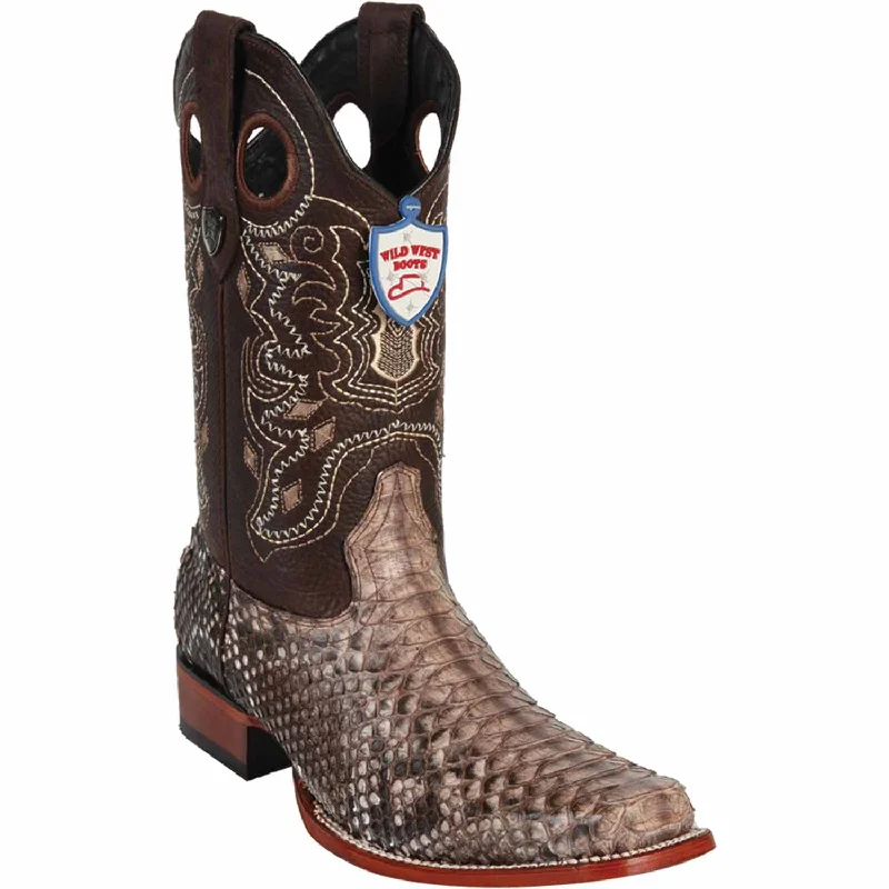 Men's western boots with a suede shaft and a leather soleMen's Wild West Python Skin Rodeo Toe Boot 28185785