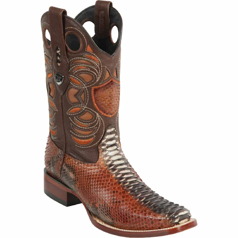 Men's western boots with a high - heeled design and a pointed toeMen's Wild West Python Skin Rodeo Toe Boot 28185788