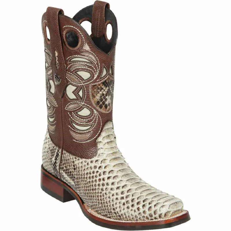 Men's western boots with a traditional western boot silhouette and a polished shineMen's Wild West Python Skin Rodeo Toe Boot 28195749