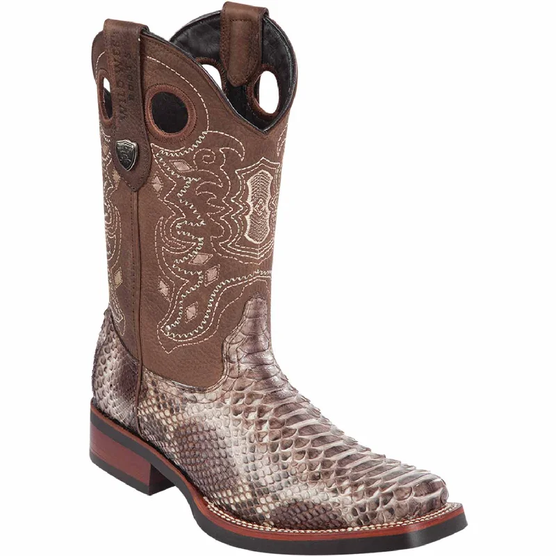 Men's western boots with a decorative inlay on the toe and heelMen's Wild West Python Skin Rodeo Toe Boot 28195785